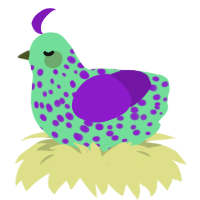Little Chikungunya, a spring and violet chicken with a speckle pattern