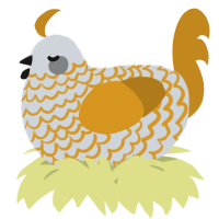 A mist and ochre chicken with a lace pattern