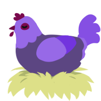 Beleth, a overcast and blurple chicken with a head pattern