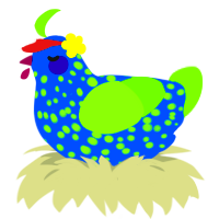 A ultramarine and grass chicken with a speckle pattern