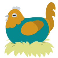 Sandbar, a teal and ochre chicken with a head pattern