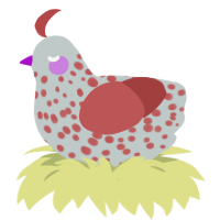 Swirly, a silver and red chicken with a speckle pattern