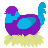 Sweater Vest, a violet and cerulean chicken with a head pattern