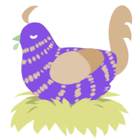 Penelope, a blurple and beige chicken with a bar pattern