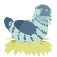 A aqua and ultramarine chicken with a bar pattern