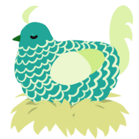 A turquoise and apple chicken with a lace pattern