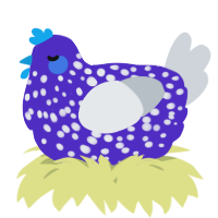A indigo and mist chicken with a speckle pattern