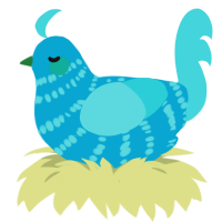 Tide, a cerulean and aqua chicken with a bar pattern