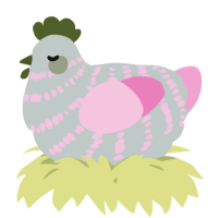 A silver and pink chicken with a bar pattern