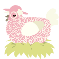 A pink and white chicken with a double-lace pattern
