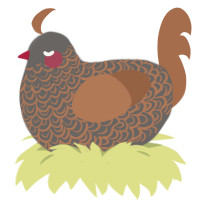 Cookie Cutter, a grey and brown chicken with a double-lace pattern