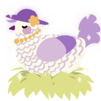 A white and lilac chicken with a lace pattern