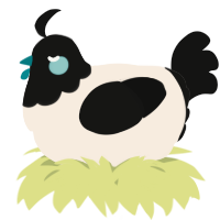 A cream and black chicken with a head pattern