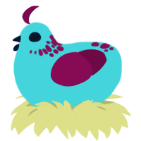 A aqua and wine chicken with a neck-speckle pattern