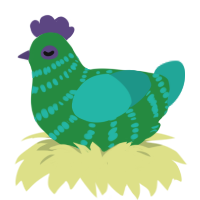 Normaler, a viridian and turquoise chicken with a bar pattern