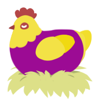 A plum and yellow chicken with a head pattern