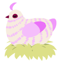 A cream and lavender chicken with a bar pattern