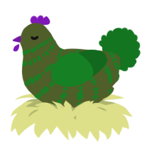 A olive and leaf chicken with a bar pattern