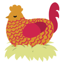 A orange and crimson chicken with a lace pattern