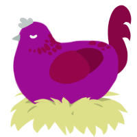 A plum and maroon chicken with a neck-speckle pattern