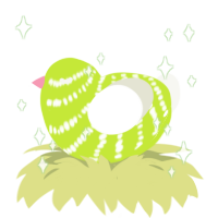 A lime and white chicken with a bar pattern