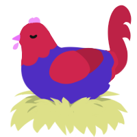 A indigo and crimson chicken with a head pattern