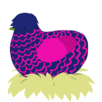A navy and fuchsia chicken with a lace pattern
