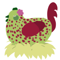 A apple and crimson chicken with a speckle pattern