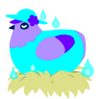 A sky and lilac chicken with a head pattern