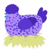 A lilac and indigo chicken with a speckle pattern