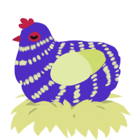 A indigo and lemon chicken with a bar pattern