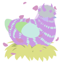 A pink and apple chicken with a bar pattern