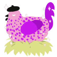A pink and amethyst chicken with a speckle pattern
