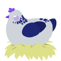 ego death, a mist and navy chicken with a neck-speckle pattern