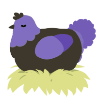 A bark and lilac chicken with a head pattern