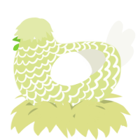A lemon and white chicken with a lace pattern