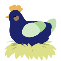A navy and gluppy chicken