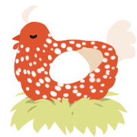 A vermilion and cream chicken with a speckle pattern