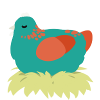 A turquoise and vermilion chicken with a neck-speckle pattern