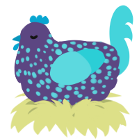A overcast and aqua chicken with a speckle pattern