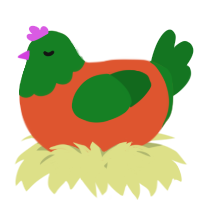 A vermilion and leaf chicken with a head pattern