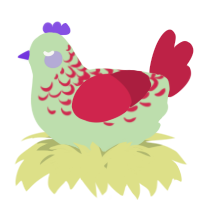 A gluppy and crimson chicken with a half-lace pattern