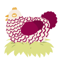 A cream and maroon chicken with a lace pattern