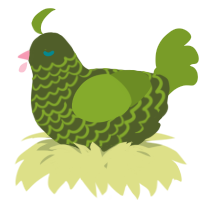 A olive and chartreuse chicken with a lace pattern