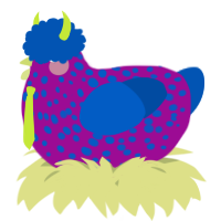 A plum and ultramarine chicken with a speckle pattern