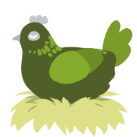 olive, a olive and chartreuse chicken with a neck-speckle pattern