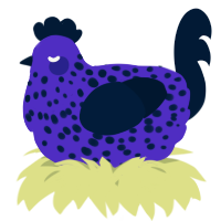 A indigo and tumblr chicken with a speckle pattern