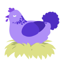 A lilac and indigo chicken with a neck-speckle pattern