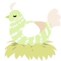 A apple and cream chicken with a bar pattern