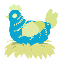 A cerulean and lemon chicken with a half-bar pattern
